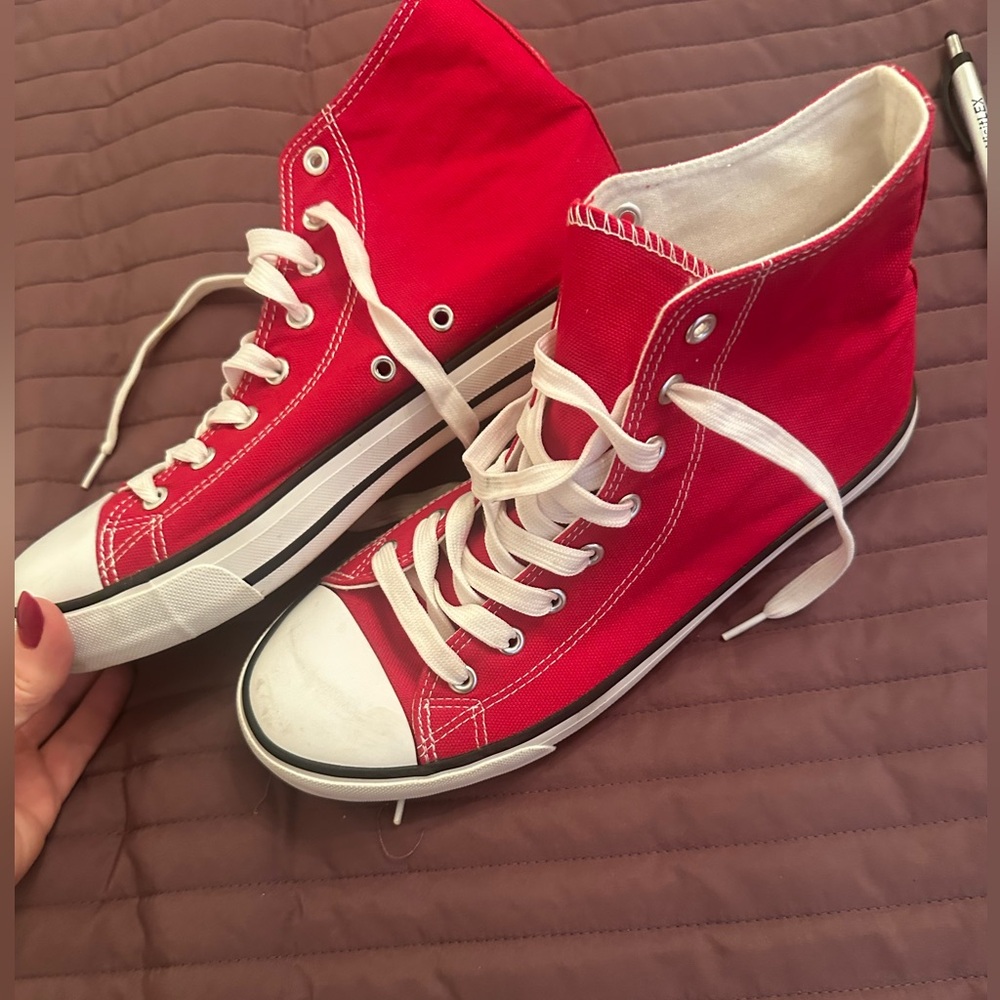 Red High-Top Sneakers - Picture 2 of 7